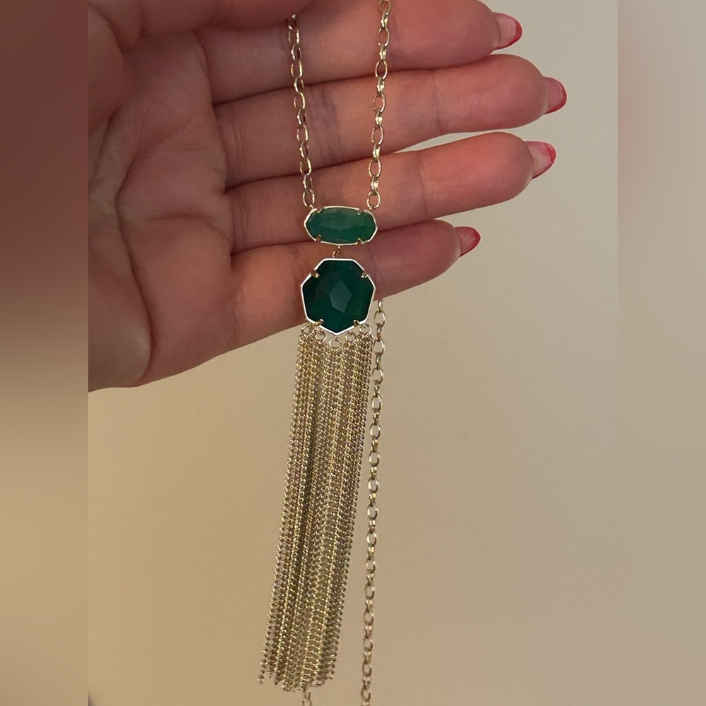 Kendra Scott Tae Gold and Green Tassel Necklace